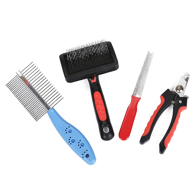 HKM-230419 4-Piece Set of Double-Sided Cat and Dog Comb Nail Clippers with Long Needle Design