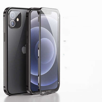 HKM-230419 Double-Sided Magnetic Case for iPhone 12 Series, iPhone X, and More - Metal & Tempered Glass Design