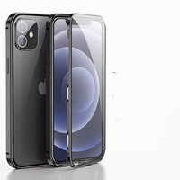HKM-230419 Double-Sided Magnetic Case for iPhone 12 Series, iPhone X, and More - Metal & Tempered Glass Design