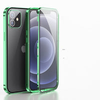 HKM-230419 Double-Sided Magnetic Case for iPhone 12 Series, iPhone X, and More - Metal & Tempered Glass Design