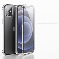 HKM-230419 Double-Sided Magnetic Case for iPhone 12 Series, iPhone X, and More - Metal & Tempered Glass Design