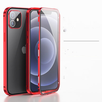 HKM-230419 Double-Sided Magnetic Case for iPhone 12 Series, iPhone X, and More - Metal & Tempered Glass Design