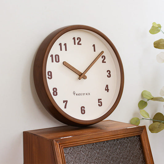 HKM-230419 Retro Solid Wood Wall Clock - Modern Minimalist Design for Living Room, Bedroom, Study, Office, Kitchen, 12 & 14 Inch Size Options