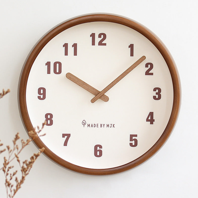 HKM-230419 Retro Solid Wood Wall Clock - Modern Minimalist Design for Living Room, Bedroom, Study, Office, Kitchen, 12 & 14 Inch Size Options