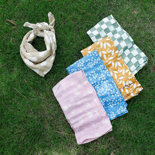 KTX-230739 Soft Cotton Gauze Saliva Towels for Babies - Sets of 5 in Various Patterns