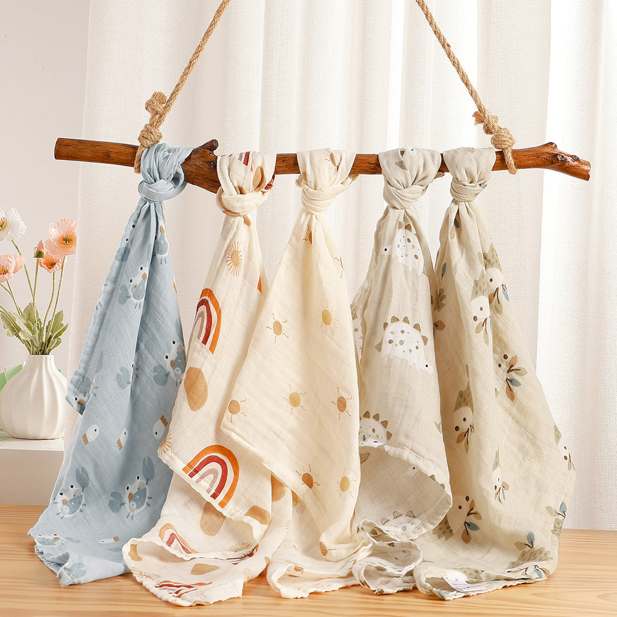 KTX-230739 Soft Cotton Gauze Saliva Towels for Babies - Sets of 5 in Various Patterns