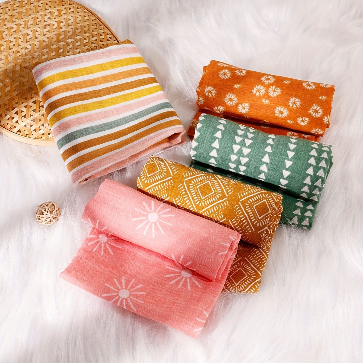KTX-230739 Soft Cotton Gauze Saliva Towels for Babies - Sets of 5 in Various Patterns