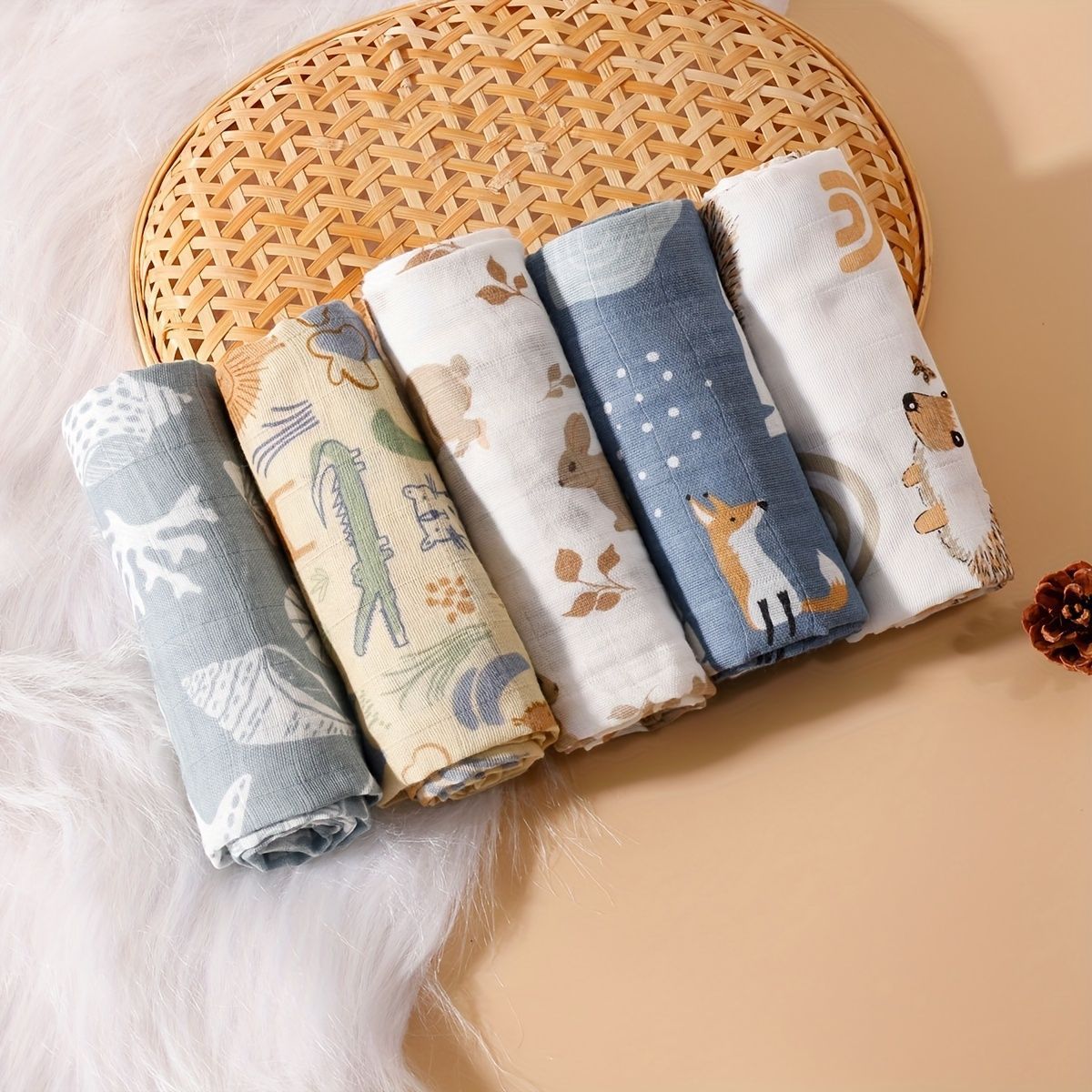 KTX-230739 Soft Cotton Gauze Saliva Towels for Babies - Sets of 5 in Various Patterns