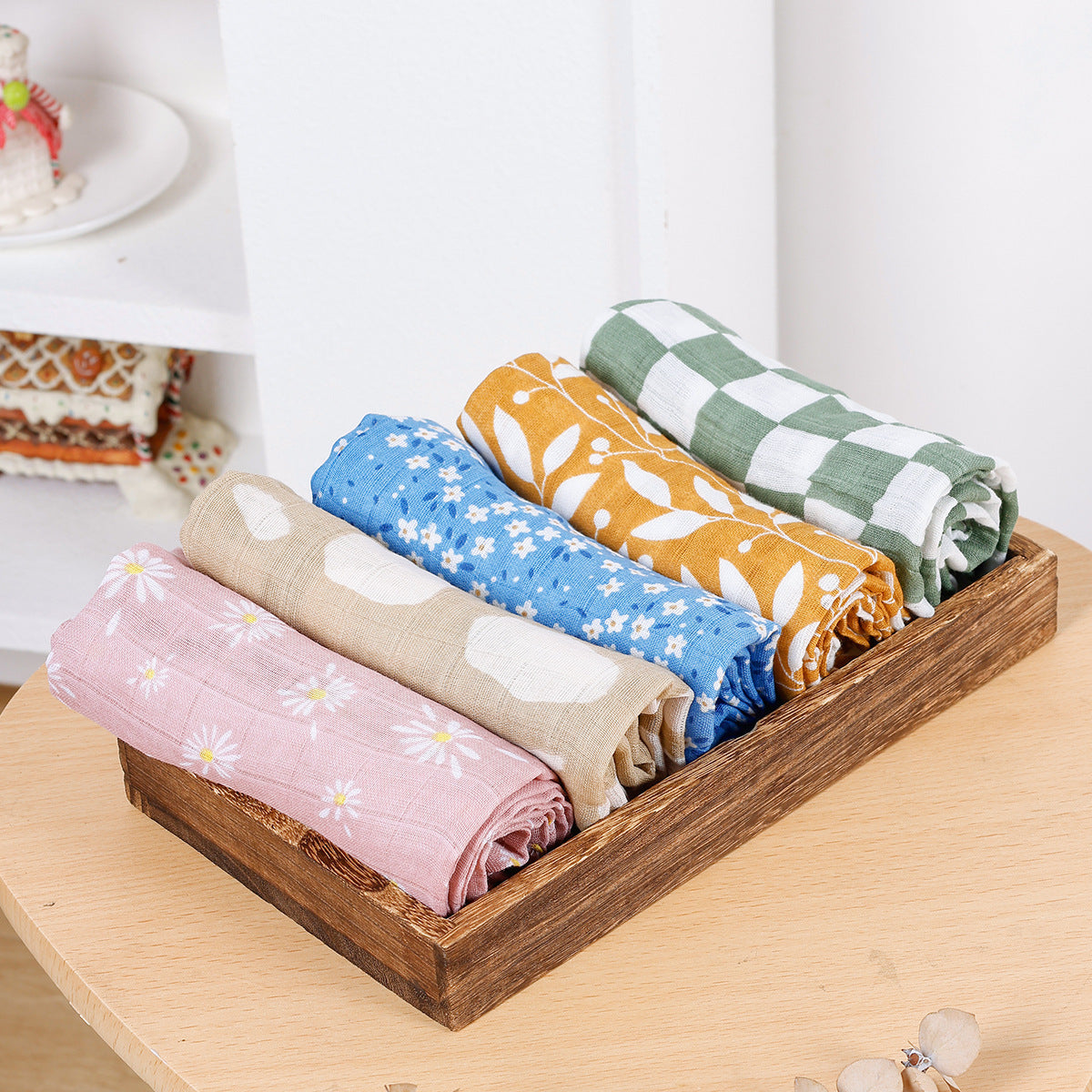 KTX-230739 Soft Cotton Gauze Saliva Towels for Babies - Sets of 5 in Various Patterns