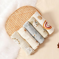 HKM-230739 Soft Cotton Gauze Saliva Towels for Babies - Sets of 5 in Various Patterns