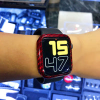 HKM-230995 Carbon Fiber Protective Shell Frame for Apple Watch Series 4 - Shiny Black, Matte Black, Red Options, 44mm