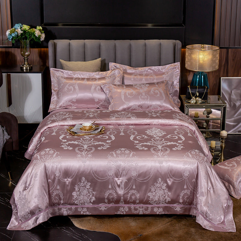 HKM-231251 Luxury Ice Silk Jacquard Linen and Cotton Bedding Set in Various Colors - 4 Piece Collection