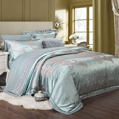 HKM-231251 Luxury Ice Silk Jacquard Linen and Cotton Bedding Set in Various Colors - 4 Piece Collection