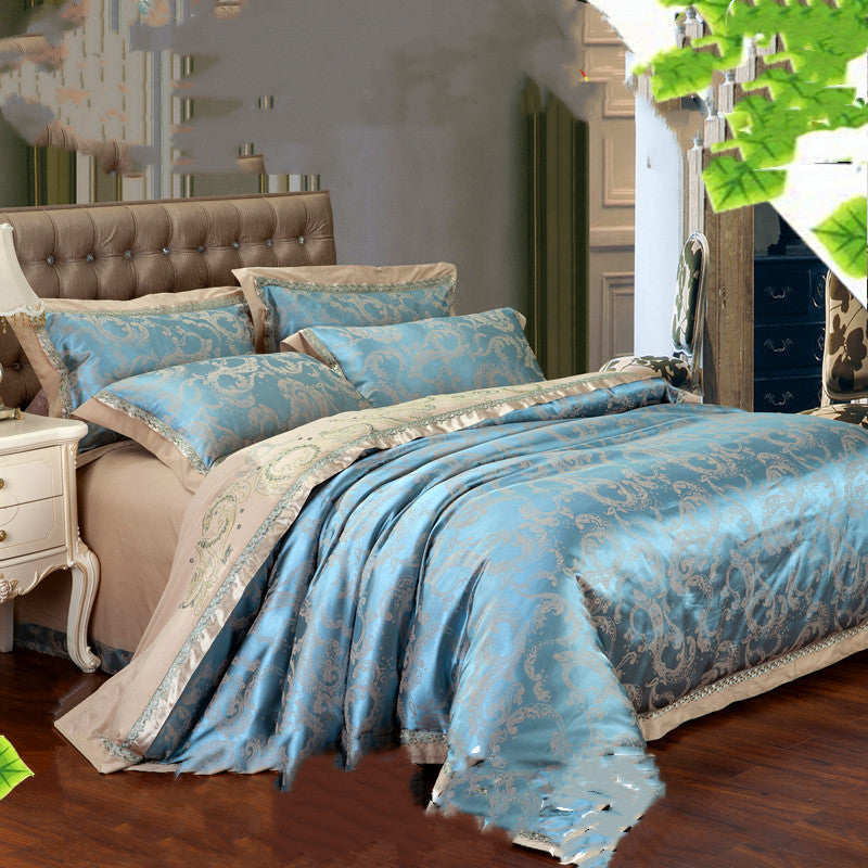 HKM-231251 Luxury Ice Silk Jacquard Linen and Cotton Bedding Set in Various Colors - 4 Piece Collection