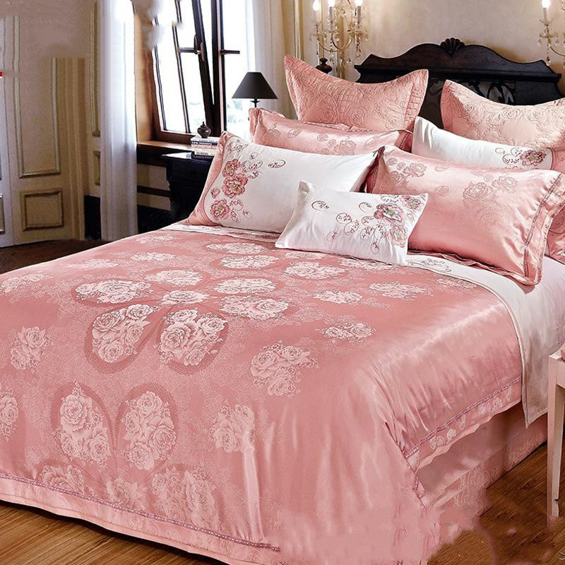 HKM-231251 Luxury Ice Silk Jacquard Linen and Cotton Bedding Set in Various Colors - 4 Piece Collection
