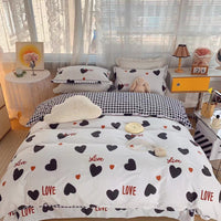HKM-231315 Cotton Four-Piece Bed Set with Simple Print Design - Duvet Cover, Bed Sheet, and Pillowcases