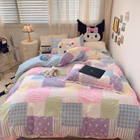 HKM-231315 Cotton Four-Piece Bed Set with Simple Print Design - Duvet Cover, Bed Sheet, and Pillowcases