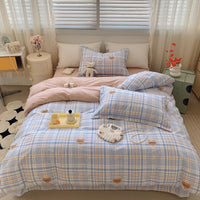 HKM-231315 Cotton Four-Piece Bed Set with Simple Print Design - Duvet Cover, Bed Sheet, and Pillowcases