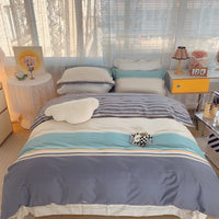 HKM-231315 Cotton Four-Piece Bed Set with Simple Print Design - Duvet Cover, Bed Sheet, and Pillowcases