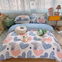 HKM-231315 Cotton Four-Piece Bed Set with Simple Print Design - Duvet Cover, Bed Sheet, and Pillowcases