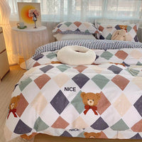 HKM-231315 Cotton Four-Piece Bed Set with Simple Print Design - Duvet Cover, Bed Sheet, and Pillowcases