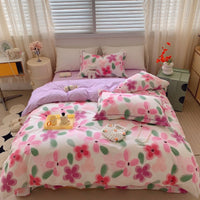 HKM-231315 Cotton Four-Piece Bed Set with Simple Print Design - Duvet Cover, Bed Sheet, and Pillowcases