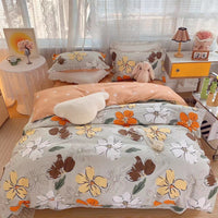 HKM-231315 Cotton Four-Piece Bed Set with Simple Print Design - Duvet Cover, Bed Sheet, and Pillowcases