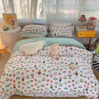 HKM-231315 Cotton Four-Piece Bed Set with Simple Print Design - Duvet Cover, Bed Sheet, and Pillowcases