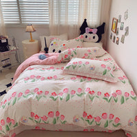 HKM-231315 Cotton Four-Piece Bed Set with Simple Print Design - Duvet Cover, Bed Sheet, and Pillowcases