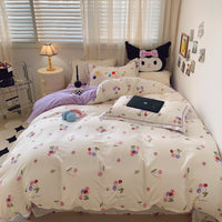 HKM-231315 Cotton Four-Piece Bed Set with Simple Print Design - Duvet Cover, Bed Sheet, and Pillowcases