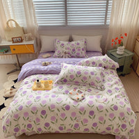 HKM-231315 Cotton Four-Piece Bed Set with Simple Print Design - Duvet Cover, Bed Sheet, and Pillowcases