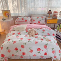 HKM-231315 Cotton Four-Piece Bed Set with Simple Print Design - Duvet Cover, Bed Sheet, and Pillowcases
