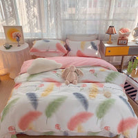 HKM-231315 Cotton Four-Piece Bed Set with Simple Print Design - Duvet Cover, Bed Sheet, and Pillowcases