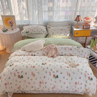 HKM-231315 Cotton Four-Piece Bed Set with Simple Print Design - Duvet Cover, Bed Sheet, and Pillowcases