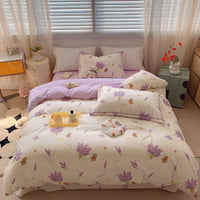 HKM-231315 Cotton Four-Piece Bed Set with Simple Print Design - Duvet Cover, Bed Sheet, and Pillowcases