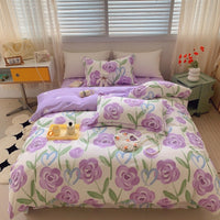 HKM-231315 Cotton Four-Piece Bed Set with Simple Print Design - Duvet Cover, Bed Sheet, and Pillowcases