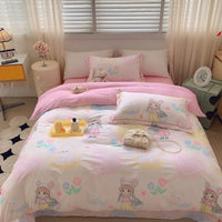HKM-231315 Cotton Four-Piece Bed Set with Simple Print Design - Duvet Cover, Bed Sheet, and Pillowcases