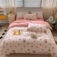 HKM-231315 Cotton Four-Piece Bed Set with Simple Print Design - Duvet Cover, Bed Sheet, and Pillowcases