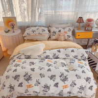 HKM-231315 Cotton Four-Piece Bed Set with Simple Print Design - Duvet Cover, Bed Sheet, and Pillowcases