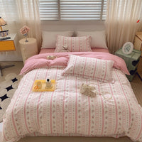 HKM-231315 Cotton Four-Piece Bed Set with Simple Print Design - Duvet Cover, Bed Sheet, and Pillowcases