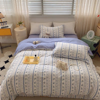 HKM-231315 Cotton Four-Piece Bed Set with Simple Print Design - Duvet Cover, Bed Sheet, and Pillowcases