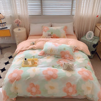 HKM-231315 Cotton Four-Piece Bed Set with Simple Print Design - Duvet Cover, Bed Sheet, and Pillowcases