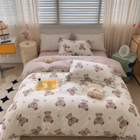 HKM-231315 Cotton Four-Piece Bed Set with Simple Print Design - Duvet Cover, Bed Sheet, and Pillowcases