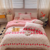 HKM-231315 Cotton Four-Piece Bed Set with Simple Print Design - Duvet Cover, Bed Sheet, and Pillowcases
