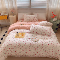 HKM-231315 Cotton Four-Piece Bed Set with Simple Print Design - Duvet Cover, Bed Sheet, and Pillowcases