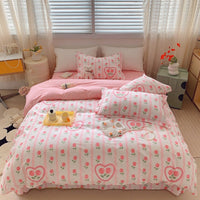 HKM-231315 Cotton Four-Piece Bed Set with Simple Print Design - Duvet Cover, Bed Sheet, and Pillowcases
