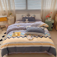 HKM-231315 Cotton Four-Piece Bed Set with Simple Print Design - Duvet Cover, Bed Sheet, and Pillowcases