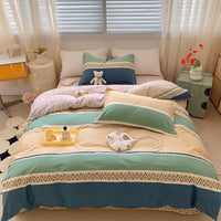 HKM-231315 Cotton Four-Piece Bed Set with Simple Print Design - Duvet Cover, Bed Sheet, and Pillowcases