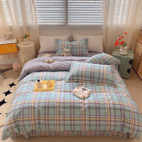 HKM-231315 Cotton Four-Piece Bed Set with Simple Print Design - Duvet Cover, Bed Sheet, and Pillowcases