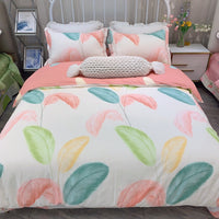 HKM-231315 Cotton Four-Piece Bed Set with Simple Print Design - Duvet Cover, Bed Sheet, and Pillowcases